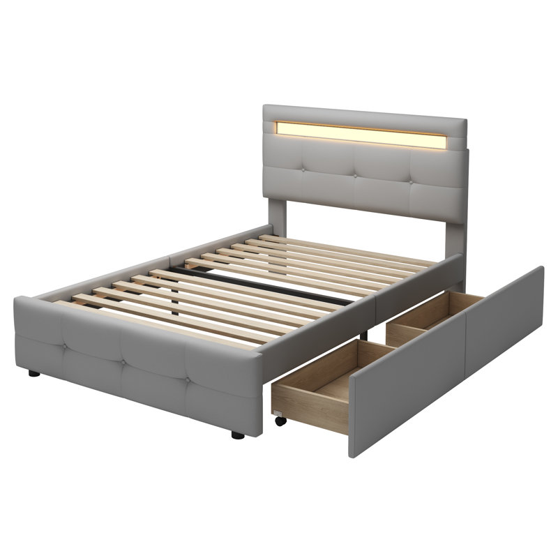 Barbare Upholstered Drawers Bed, Grey