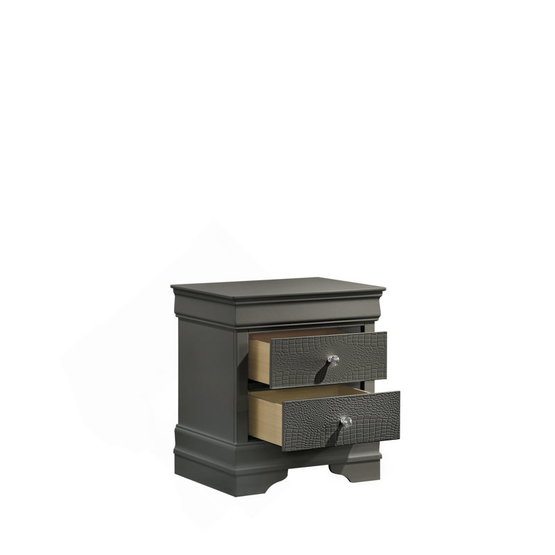 Table de chevet 2 tiroirs de style moderne en gris métallique, Gris