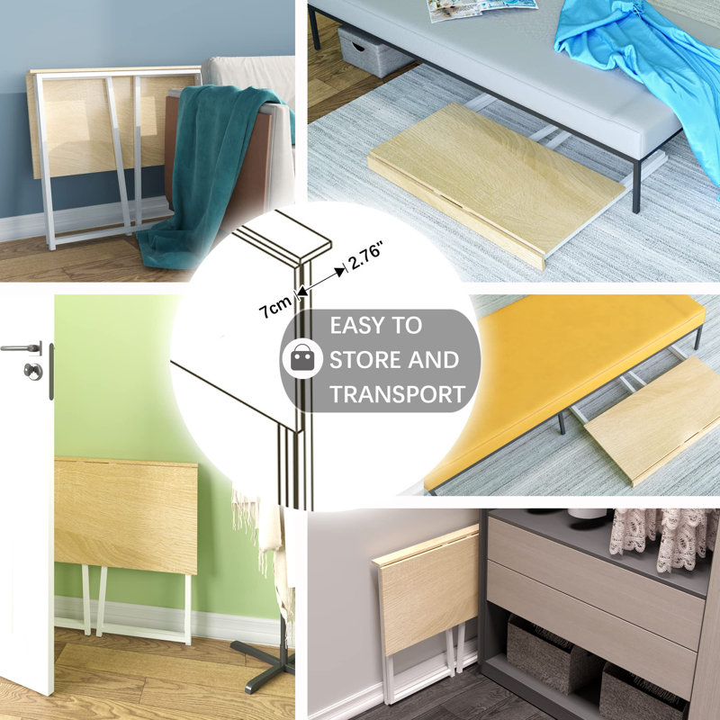 31.5” Small Folding Table, Beige/White
