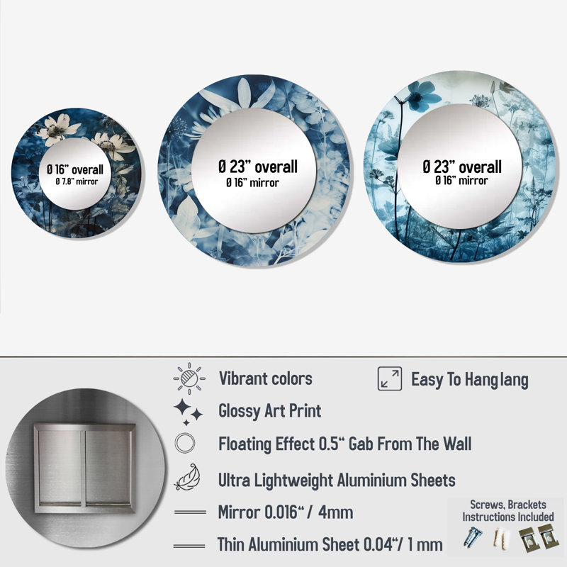 Miroir mural rond en aluminium Buchtel