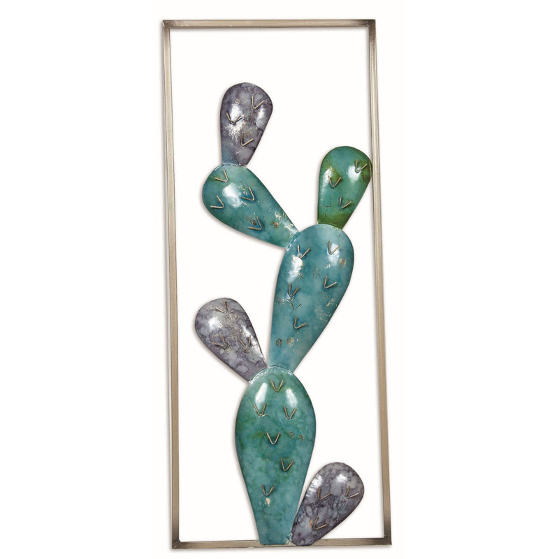 Décoration murale cactus en métal dans un cadre en métal