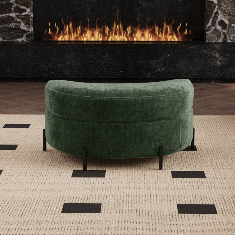 33.7" W Upholstered Storage Ottoman With Reversible Top, Green