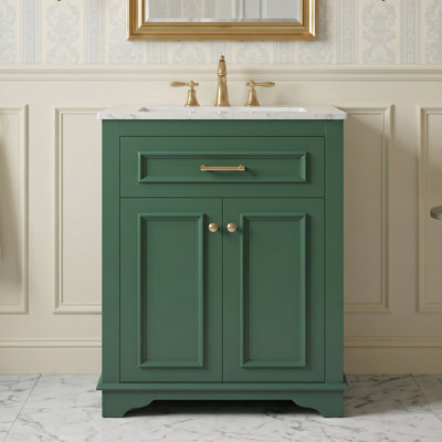 Meuble-lavabo 24 po avec lavabo en céramique intégré, vert, 2 portes et tiroir coulissant, matériau de haute qualité, rangement spacieux et personnalisable