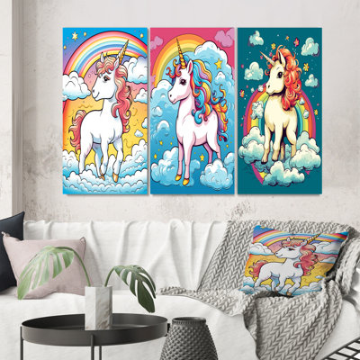 Mignon licorne et arc-en-ciel I - ensemble de 3 pièces de licornes fantastiques