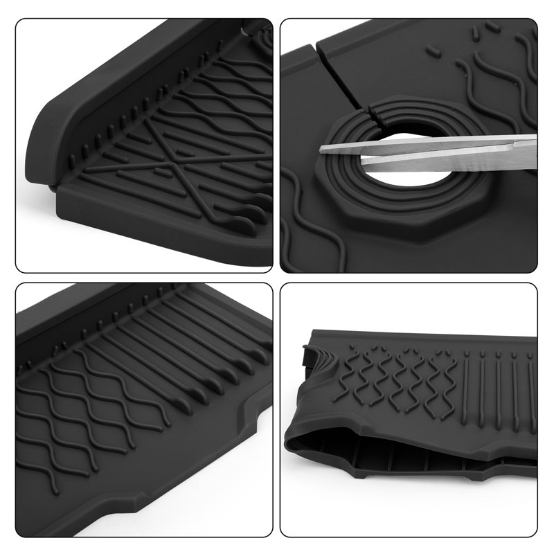 Kitchen Silicone Faucet Mat, Sink Splash Guard,Faucet Handle Drip Catcher Tray Drying Mat, Black