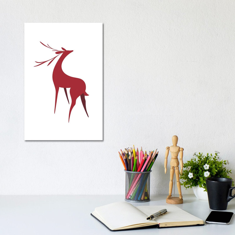 Cerf stylisé rétro en rouge - impression d'art mural