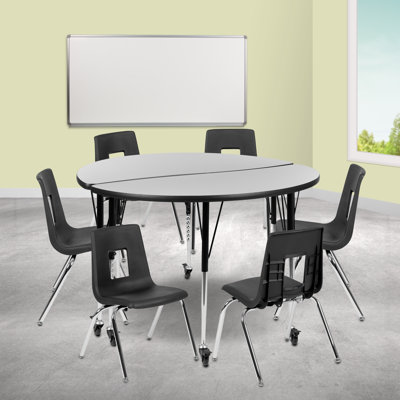 Goddard Mobile 47.5" Circle Wave Flexible Laminate Activity Table Set with 16" Student Stack Chairs