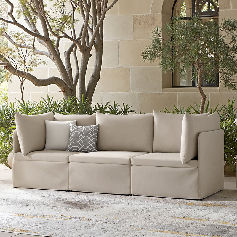 Irene Outdoor Modular Sofa Set  Foldable & Portable Patio Sofa with Removable Cushions, Ash