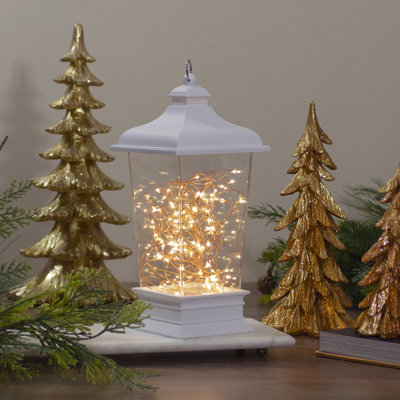 Décoration de table lanterne effilée blanche à piles 12 "avec lumières de riz 12"