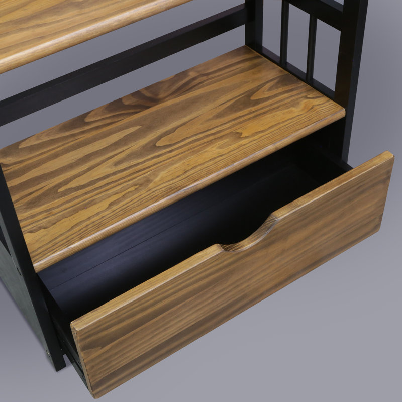 Solid Wood 2-tier Small Bookshelf With Drawer
