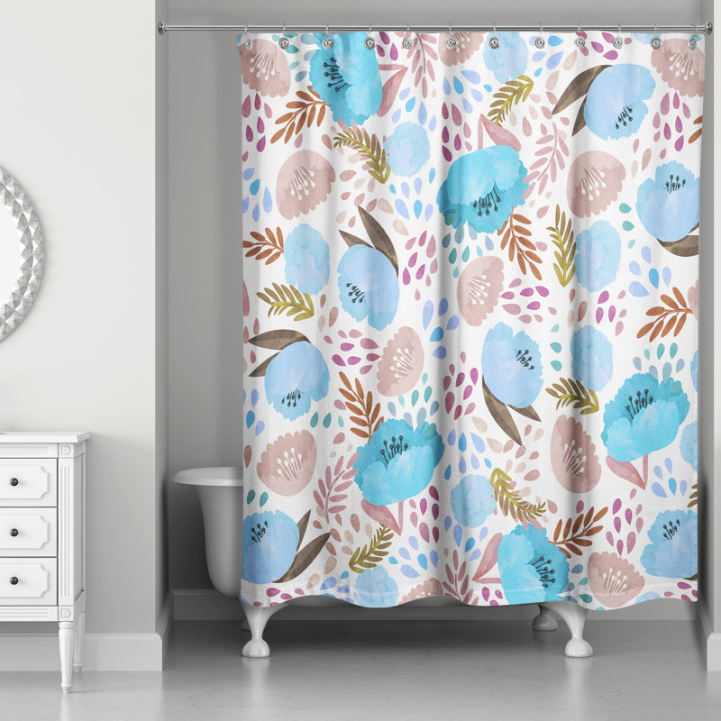 Rideau de douche simple floral Desdemona, Bleu sarcelle / mauve