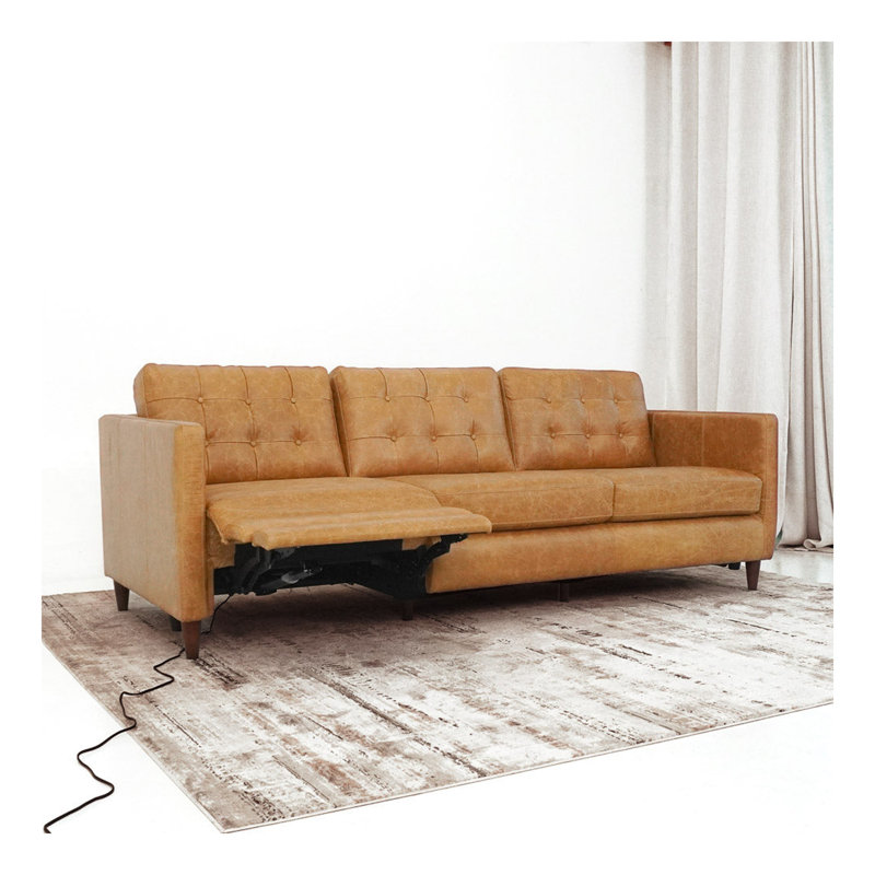 Christopher Tan Leather Electric Inclining Sofa Left Facing