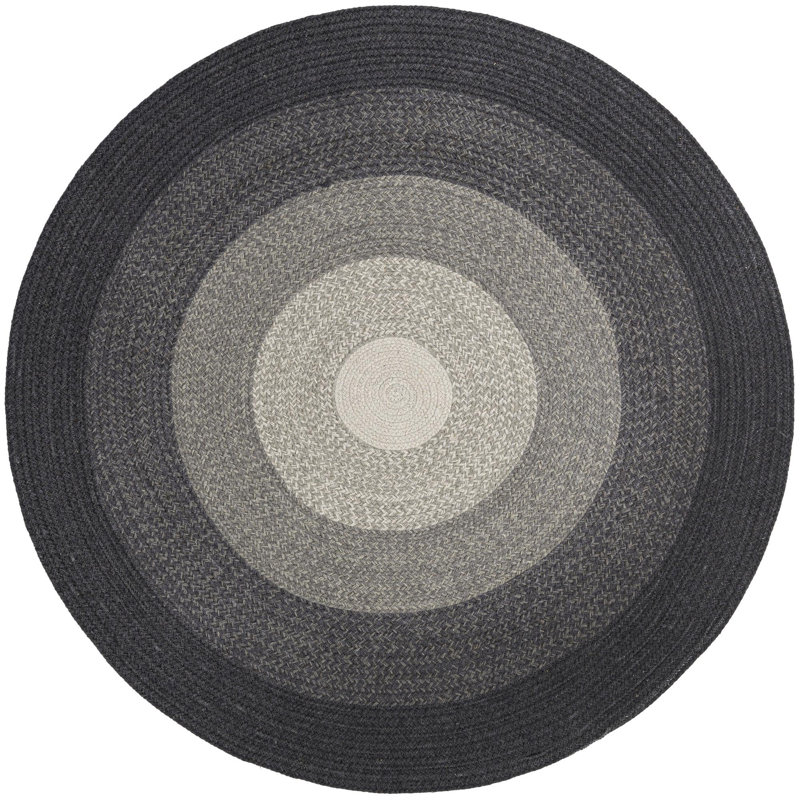  Ombre Hand Braided Wool Rug, Gray, Round 5'1"