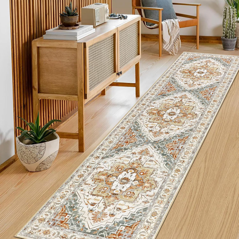 Area Rug, Orange/Gray, Runner 2' x 7'10"