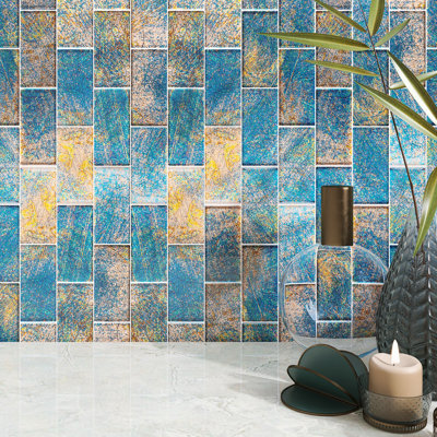 Galaxy 11.82 in. x 12.01 in. Brick Joint Glossy Glass Mosaic Tile