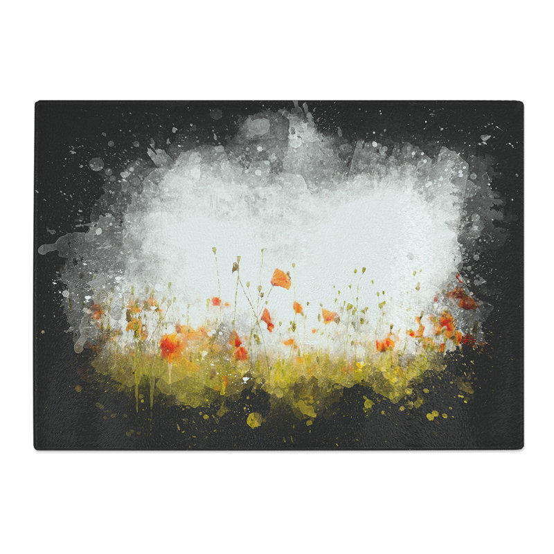 Tempered Glass Field of Poppy Flowers Chopping Board, 20 cm x 28.5 cm