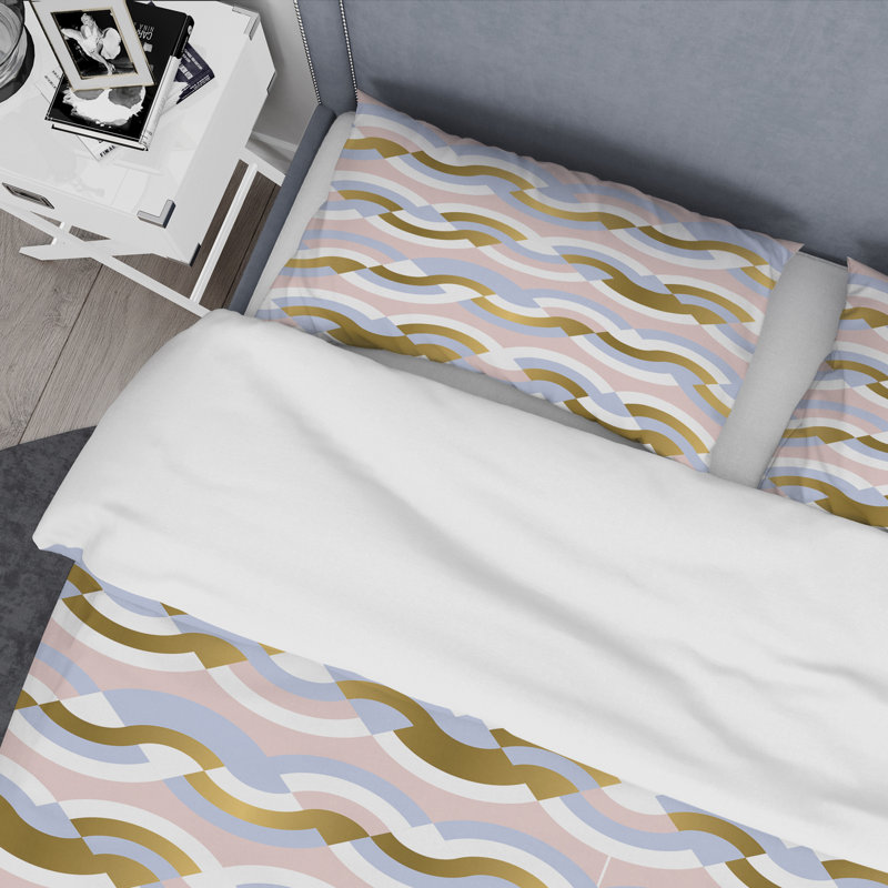  Ensemble de housse de couette Mid-Century Retro Braids Wave, Housse de couette très grand + 2 taies décoratives