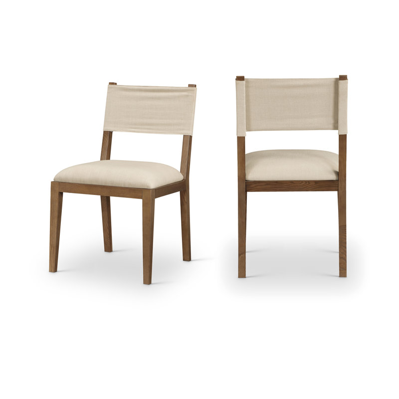 Chaise d'appoint Vina, Noyer teinté, Tissu beige texturé en lin