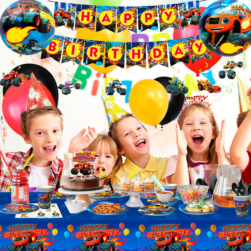 Ensemble de décorations de fête d'anniversaire pour enfants, 119 pièces Monster Truck