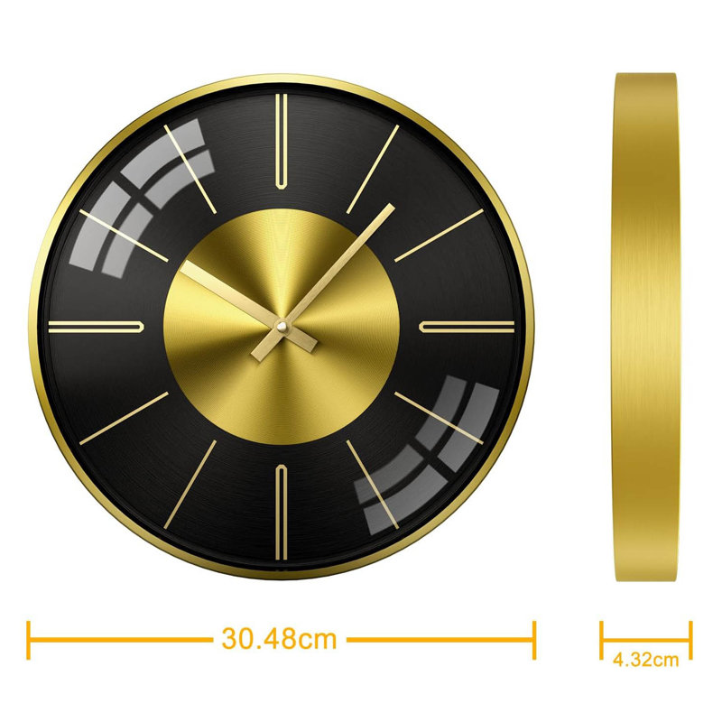 Aluminium Wall Clock, Black Gold Scale