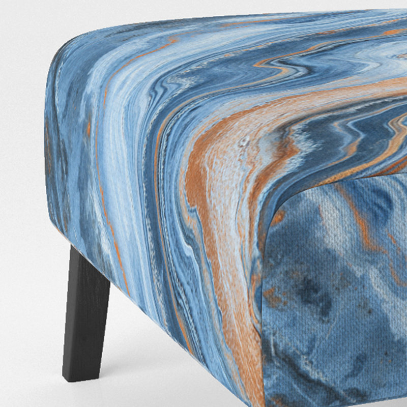 Segment Layers Of Marbled Rock - Upholstered Mid-Century Accent Slipper Chair, Blue Polyester Blend