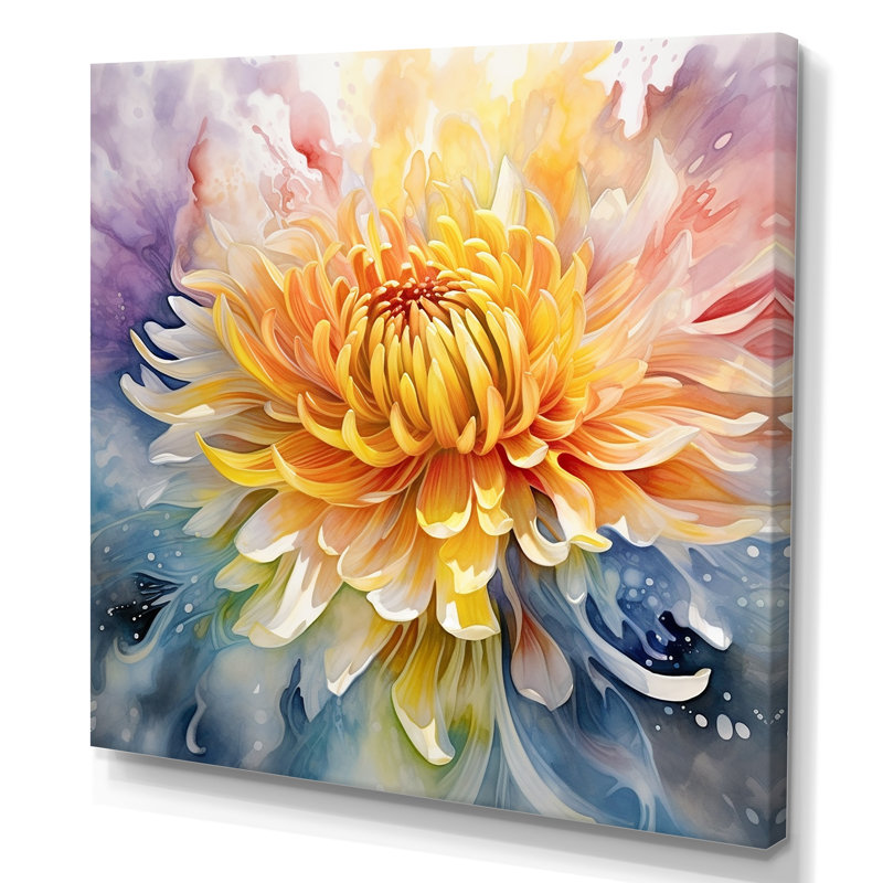 «Modern Blue and Yellow Chrysanthemums - Chrysanthemums», impressions d'art mural, Toile tendue, H 30 po x l 30 po x P 1 po