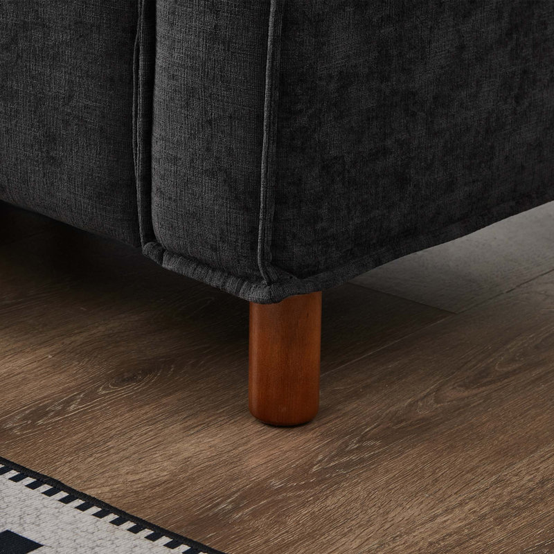 Canapé d'angle modulaire de luxe en forme de L avec pouf amovible et revêtement en chenille, Chenille noir