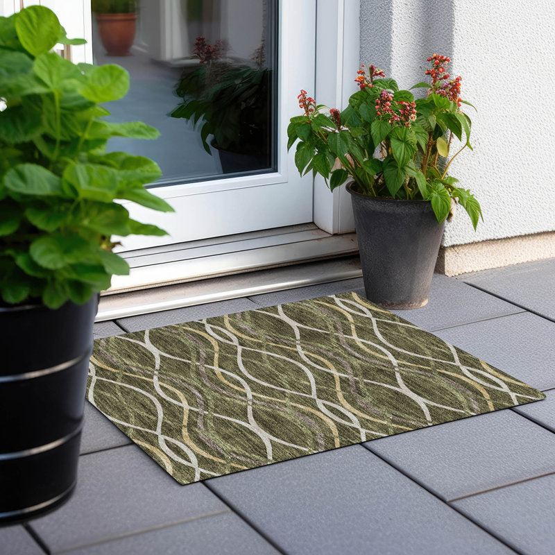 Tapis intérieur / extérieur en polyester tissé à la machine Lamanna, Rectangle 1 pi 8 po x 2 pi 6 po