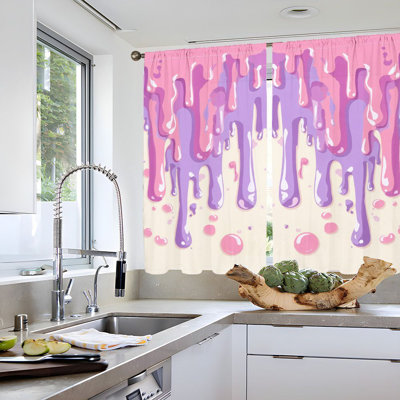 2Pcs Dripping Candy Curtains, Sweet Fun Pattern Fabric, Vibrant Pastel Design Drapes, Light Filtering and Privacy Protection Panels, Rod Pocket for Living Room, Bedroom, Dorm, Home Decor