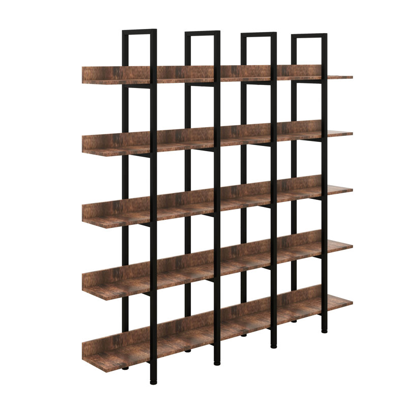 5 Tier Bookcase With Metal Frame, Open Book Display Shelf, Vintage Industrial Bookshelf, MDF Board Storage Organizer Rack