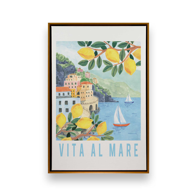 Sérénité Lemon Coast sur toile, H 36,75 po x l 24,75 po, Cadre flottant or poli