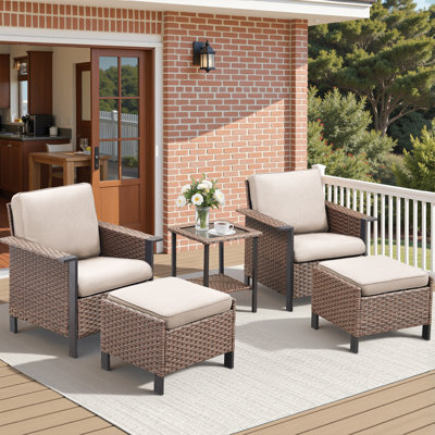 Coady All-Weather Wicker Outdoor Patio Wide Armrest Conversation Set With Side Table