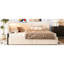 Lit simple simple avec tête de lit tapissier, 2 tiroirs de rangement, chargement, lattes en bois massif, sans sommier, beige, confortable pour les petites pièces, molleton doux, assise ergonomique, esthétique Mid-Century