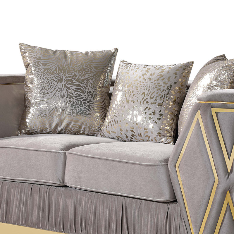 Causeuse Contemporary, 70" W, Gold Fabric