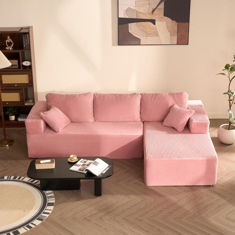 Modular Sofa for Living Room, L-Shaped Left Chaise, 272cm Foam Sofa System for Living Room, Corduroy,, Pink