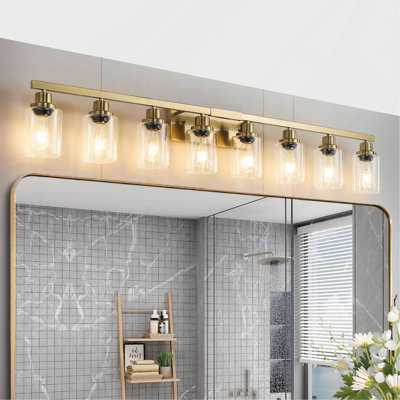 51" Golden 8-Light Vanity Light with Clear Glass Shades, Modern Iron Metal Bathroom Wall Fixture for Mirror, Ideal for Bathroom and Dressing Table (Bulbs Not Included)