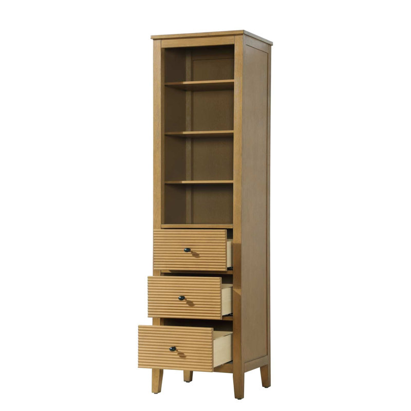 20 Inch Open Shelving Bath Storage Cabinet in Chocolate Oak, 72" H x 20" W x 18" D, Honey Teak