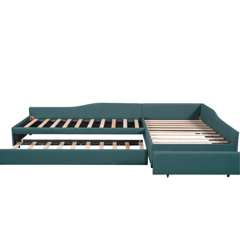 Upholstered Twin Size Daybed With Trundle And Drawer In - Elegant Bed For Daily Use Any Room Comfortable Practical Small Rooms