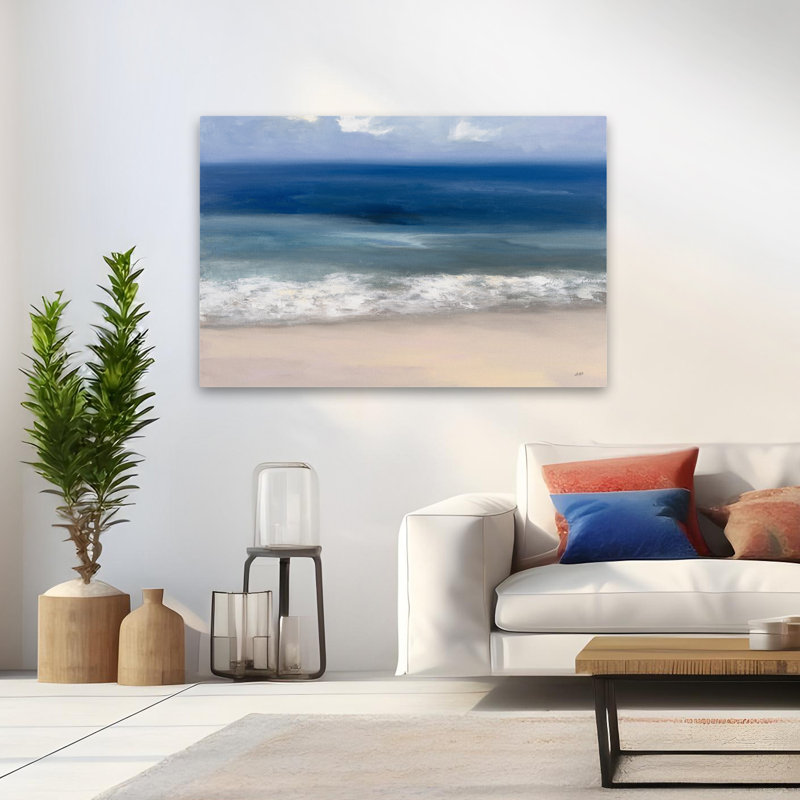 Sable et bord de mer; Nuage de plage contemporain bleu contemporain gris, H 48 po x l 32 po