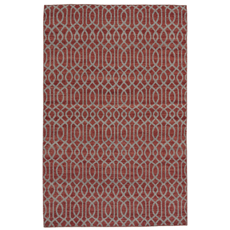 Tapis rouge en laine tissé à la main Clowers, Rectangle 8 pi x 10 pi