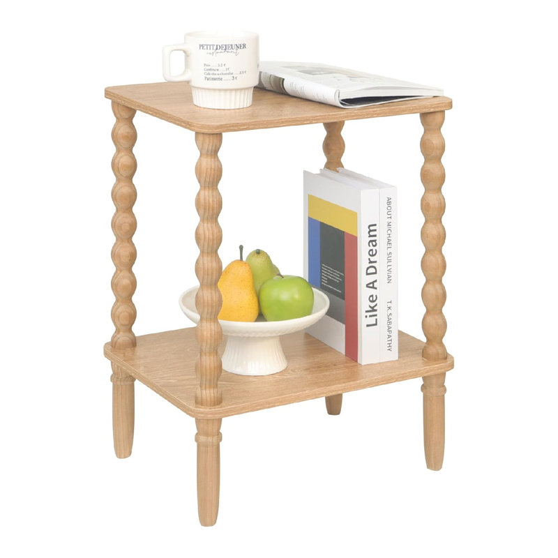 Small End Table, Couch Side Table With 2-Tier Storage Shelf, Wood Coffee Table For Bedroom, Living Room, Small Spaces(Rustic Walnut)