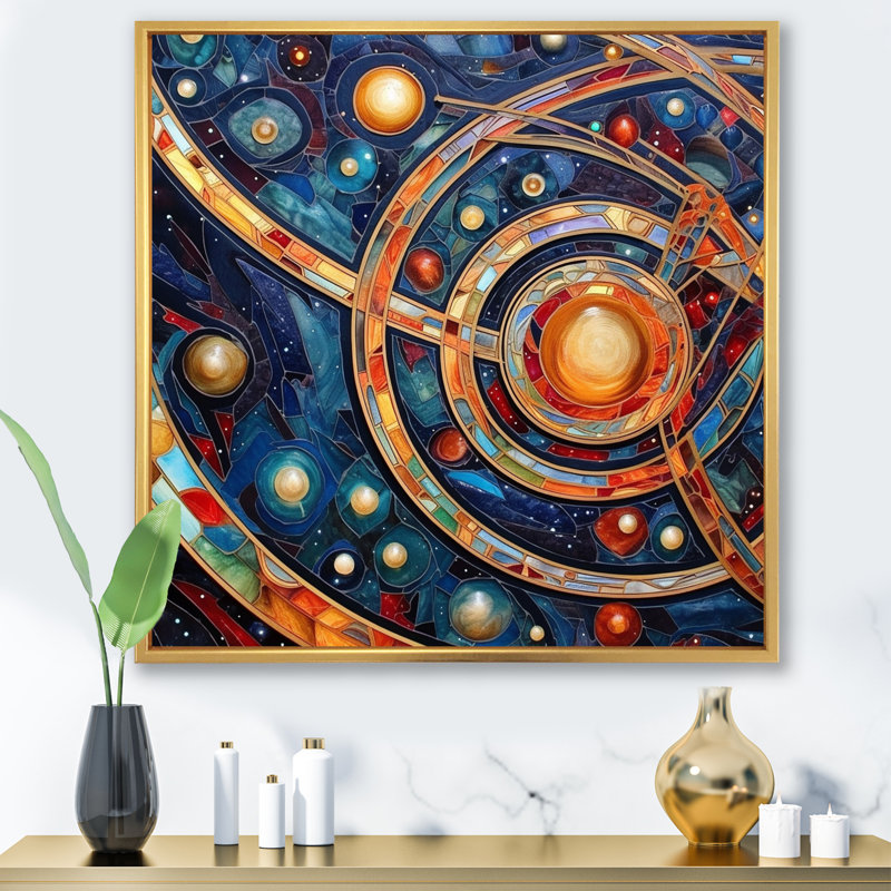 Impression sur toile «Orange Galactic Universe I», H 24 po x l 24 po x P 1 po, Cadre flottant doré