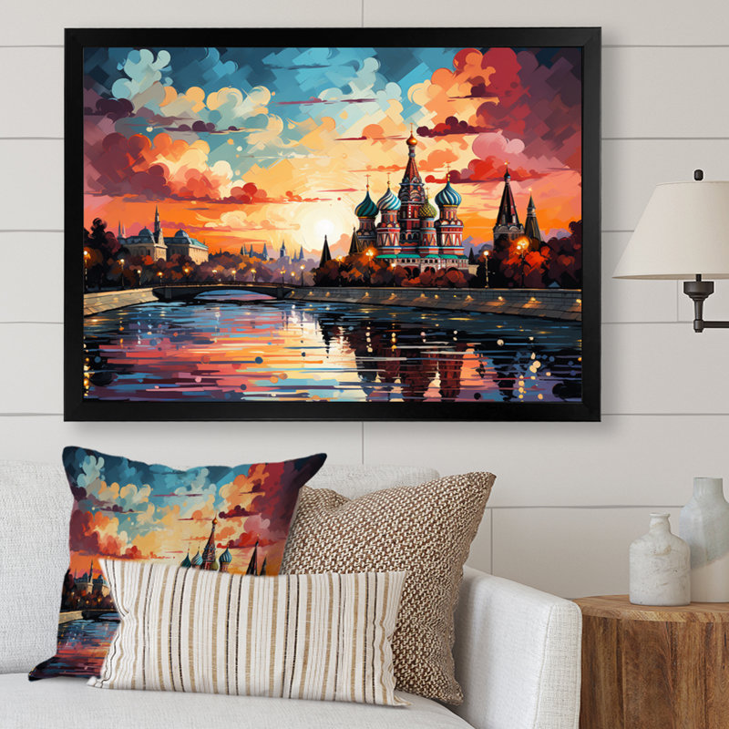 " Colourful City Moscow Popart I ", Black Single Picture Framed, 16" H x 32" W x 1" D