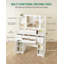 Dressing Table with Mirror, Vanity Table with Adjustable Brightness, Power Strip, 4 Drawers and 2 Open Cabinets, 5 Jewelry Hooks, Open Compartments