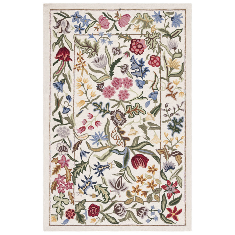 Tapis floral en laine touffeté à la main Jamaine, Rectangle 5 pi 3 po x 8 pi 3 po