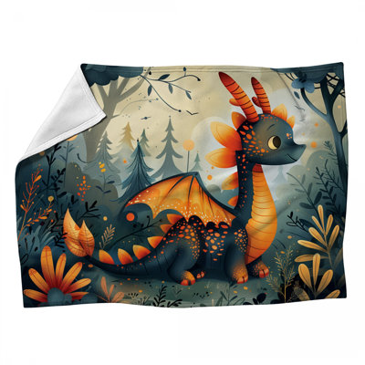 Dragon Illustration Machine Printed Throw Blanket