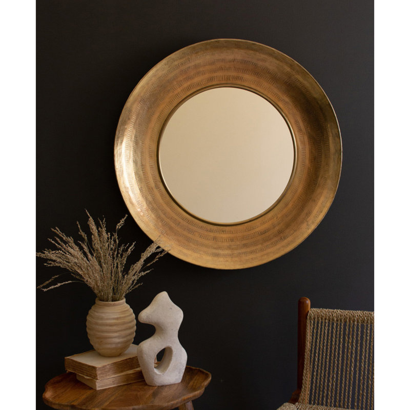  Round Hand Hammered Antique Brass Mirror – 32" Diameter – Transitional Wall Decor