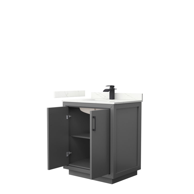 Icon 30'' W Single Vanity, Dark Gray, Giotto Quartz, Matte Black