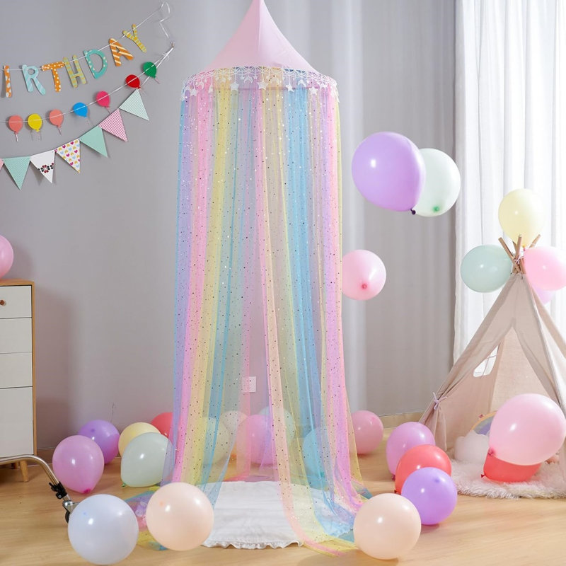 Shiny Star Moon Princess Bed Canopy With Butterfly Stickers, 238 X 60 X 60Cm