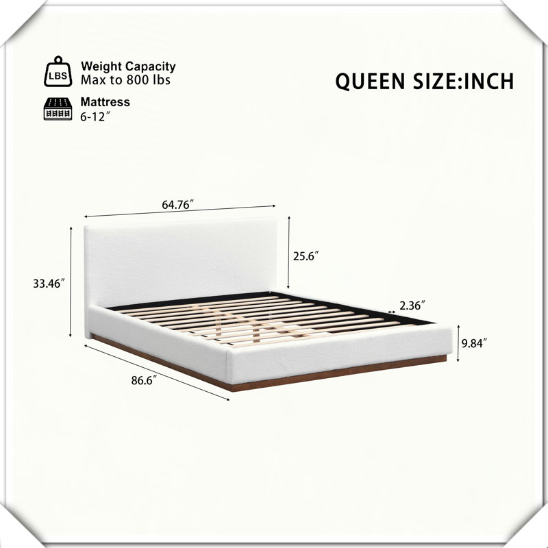 Lit tapissier en tissu Structure de base en bois massif Grain de bois texturé Décor pratique élégant, grand